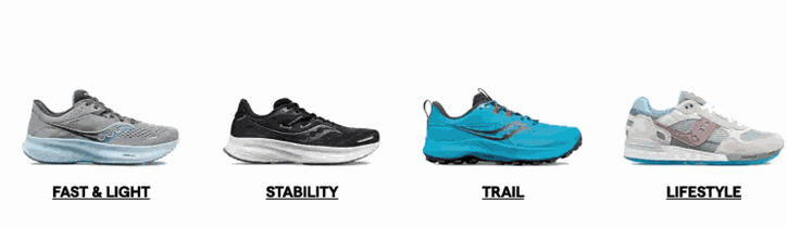 Screengrab from an e-commerce site showing 4 running shoes